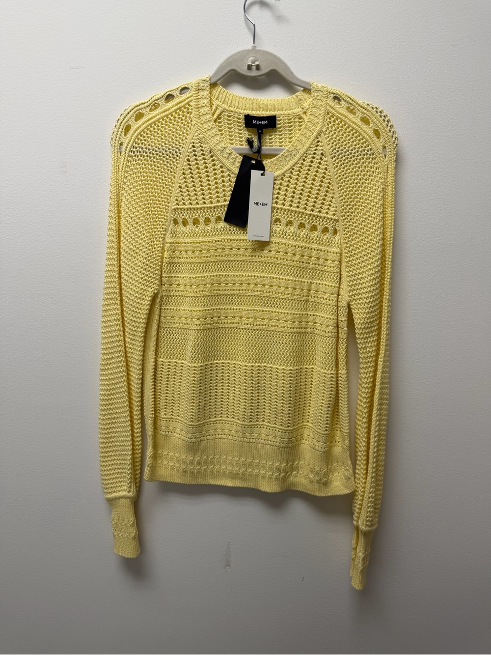 ME+EM Pale Yellow Eyelet Crew Neck Sweater
